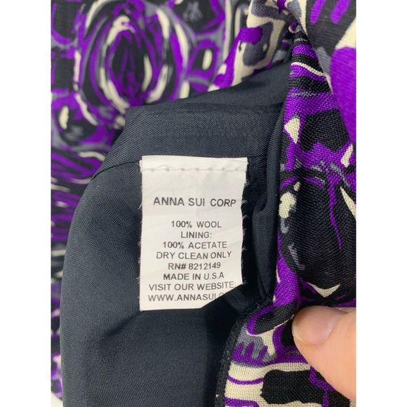 Anna Sui Anthropologie small dress wool ruffled high neck empire waist purple - Picture 7 of 8